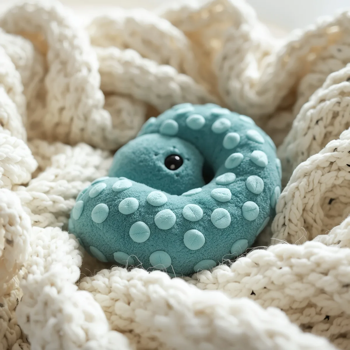 Close-up of a plush octopus arm showing dense short-pile minky fabric and embroidered details
